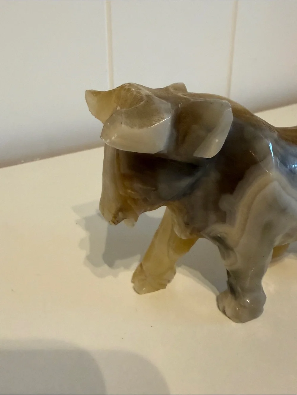 Vintage Hand Carved Onyx marble Bull Cow Figurine Statue Stone Sculpture